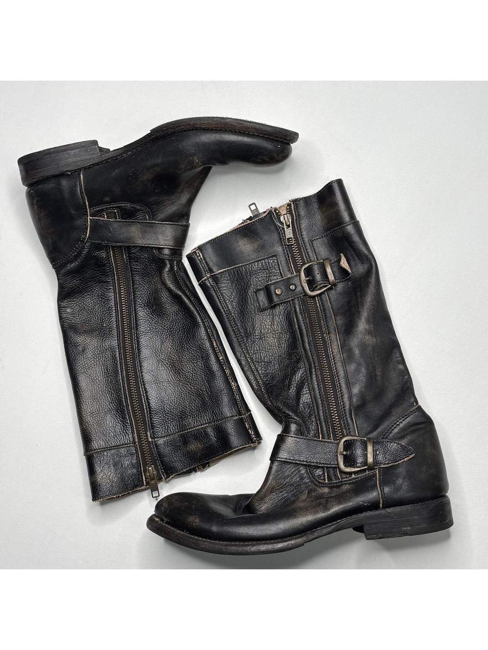Bed Stu Black Leather Harness Moto Boots US Women 9